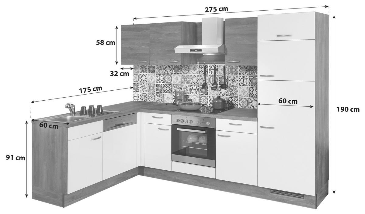 Eckküche Pn100/80 mit Geräte 175x275 cm In Evoke Eiche/Weiß - Eichefarben/Weiß, Trend, Holzwerkstoff (175/275cm) - Pino