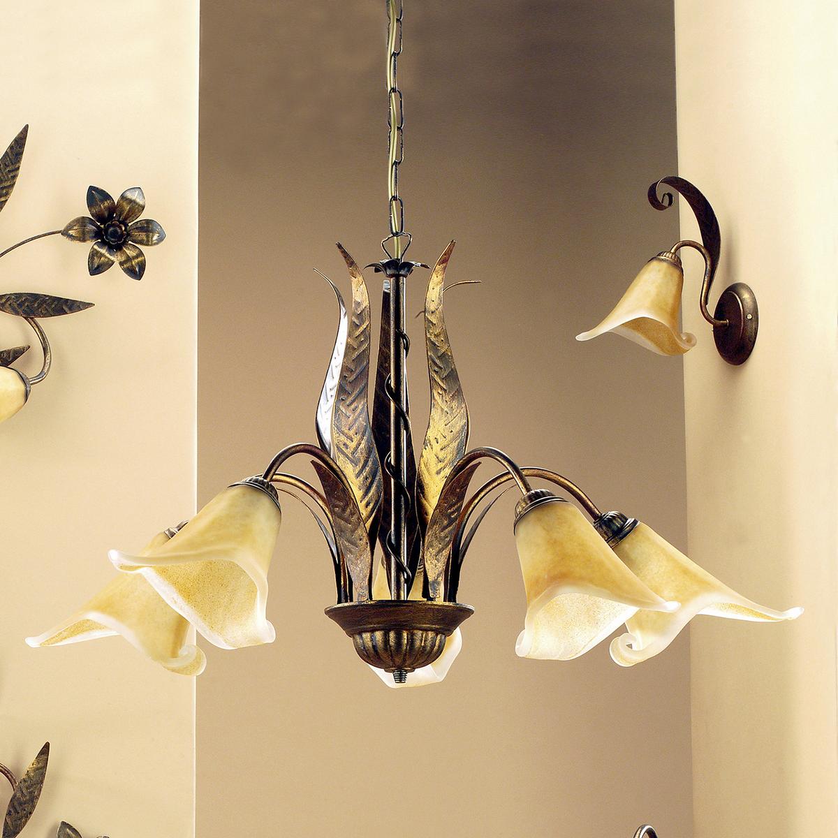 Kronleuchter 4230/5 5xE14 Bronze, Metall - Bronzefarben, KONVENTIONELL, Glas/Metall (75/75/100cm)