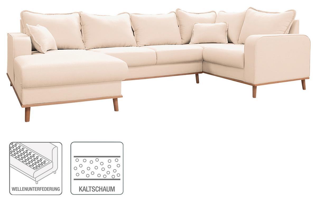 Wohnlandschaft Beata Ecru U: 170x296x167 cm - Wengefarben/Ecru, Design, Textil (170/296/167cm) - Livetastic