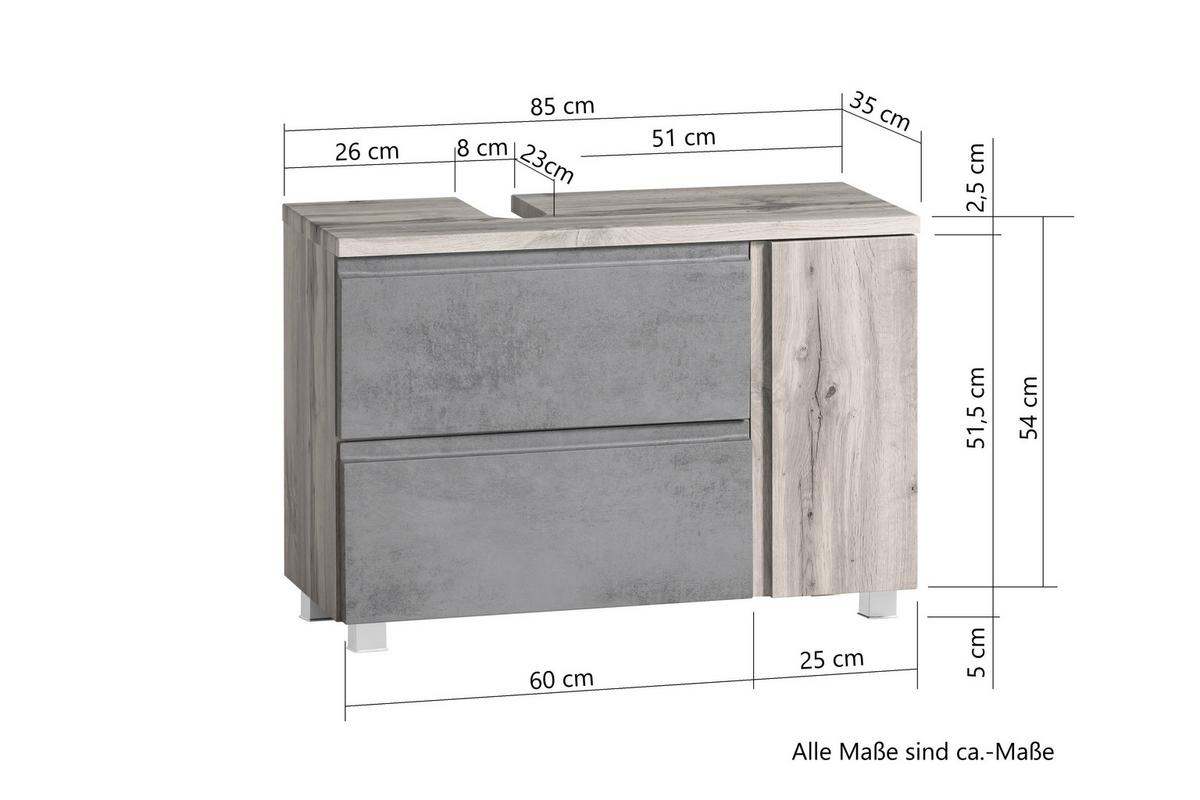 Waschbeckenunterschrank Varese B: 85 Cm Wotaneiche Dekor/weiß - Eiche Wotan/Weiß, MODERN, Holzwerkstoff (85/56/35cm) - Held