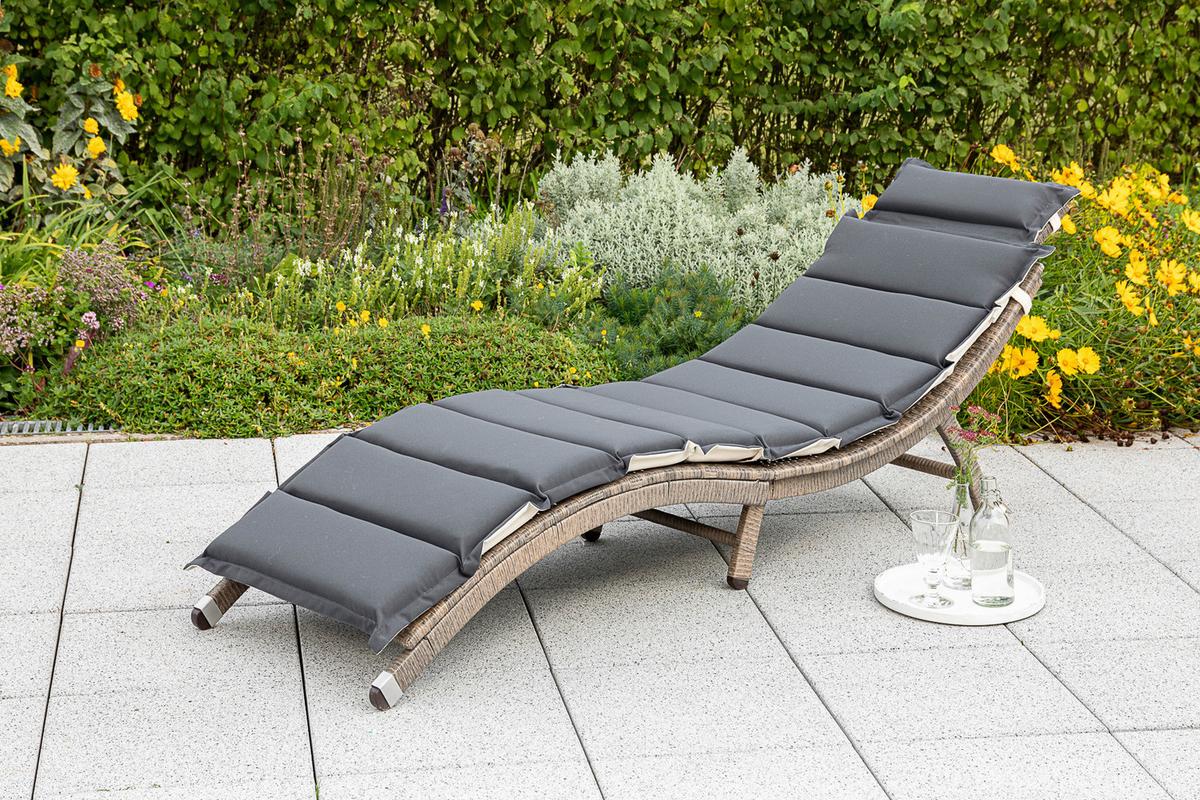 Sonnenliege Waikiki Metall/kunststoff Mit Auflage - Naturfarben/Grau, MODERN, Kunststoff/Metall (172/62/54cm) - Gardenson