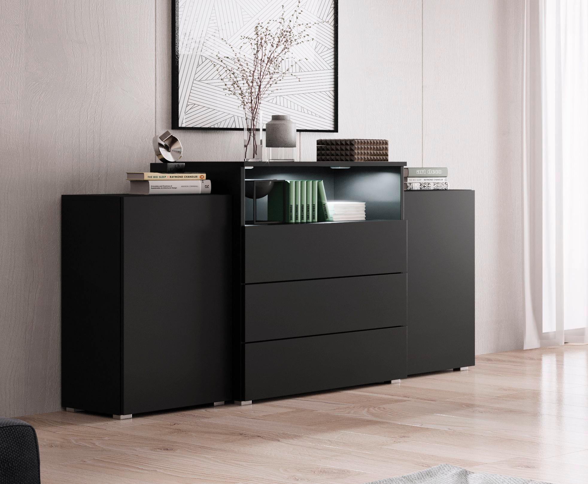Sideboard Urbaniii Schwarz - Weiß Hochglanz/Schwarz, LIFESTYLE, Holzwerkstoff (150/68,7/32,5cm) - P & B