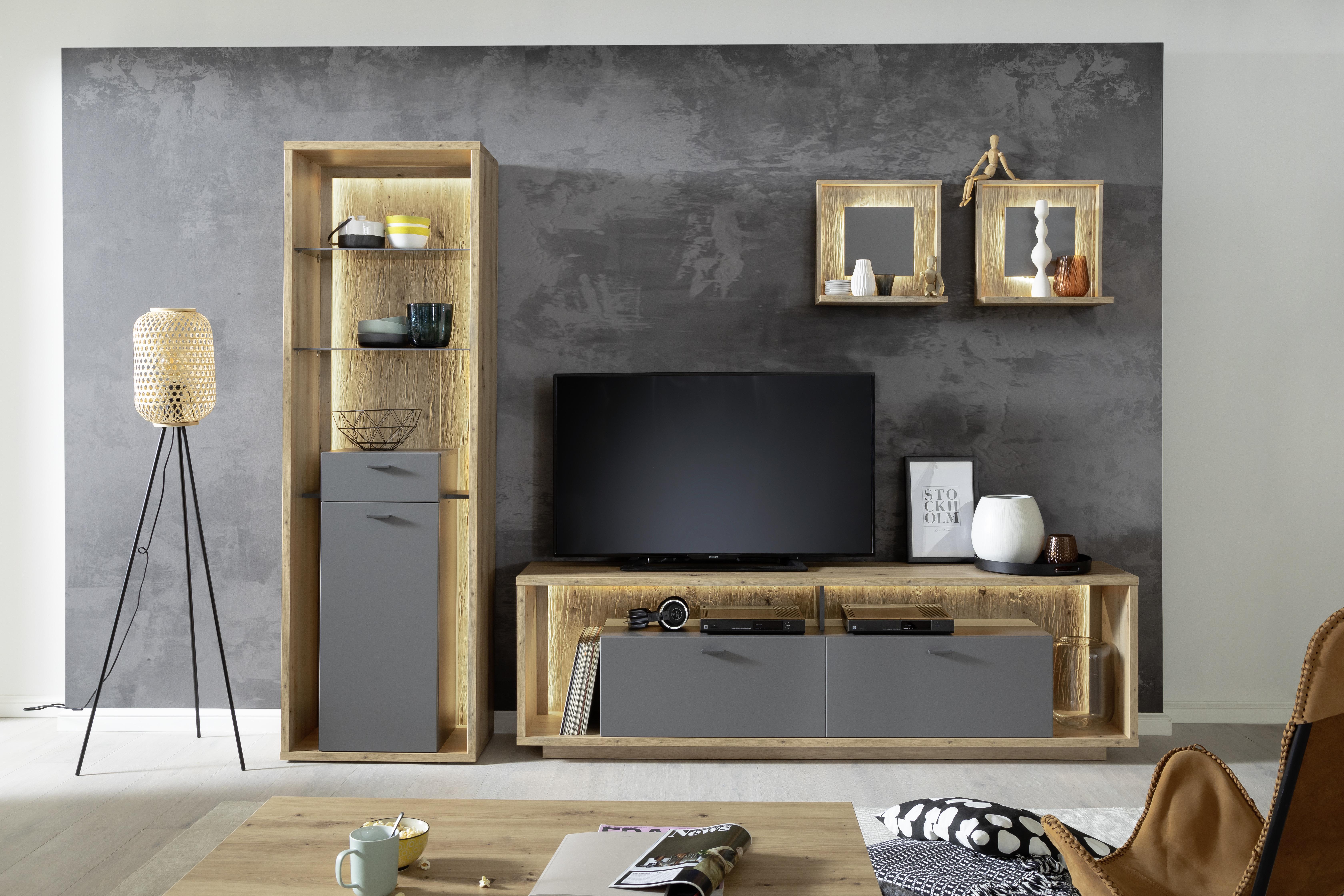 Tv-element Lizzano B: 205 Cm Grau/eiche Dekor - Eichefarben/Grau, Design, Holzwerkstoff (205/63/40cm) - MID.YOU