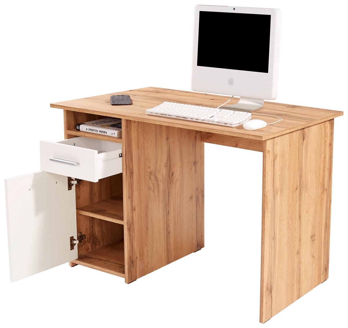 Schreibtisch mit Stauraum B 110 cm H 74cm Palermo, Eiche Dekor - Eichefarben/Weiß, MODERN, Holzwerkstoff (110/74/60cm)