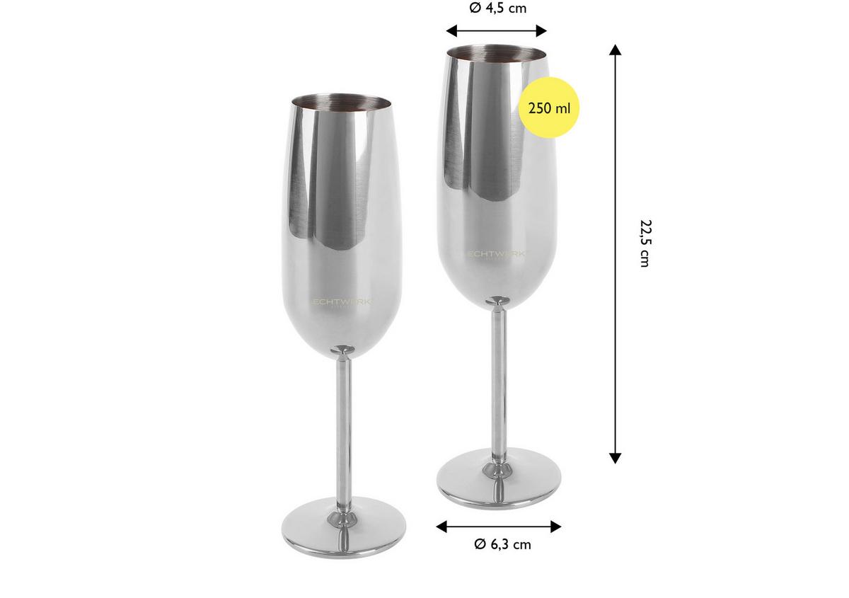 Sektgläser Echtwerk Edelstahl, 2er Set - Edelstahlfarben, Basics, Metall (6,3/6,3/22,5cm) - Echtwerk