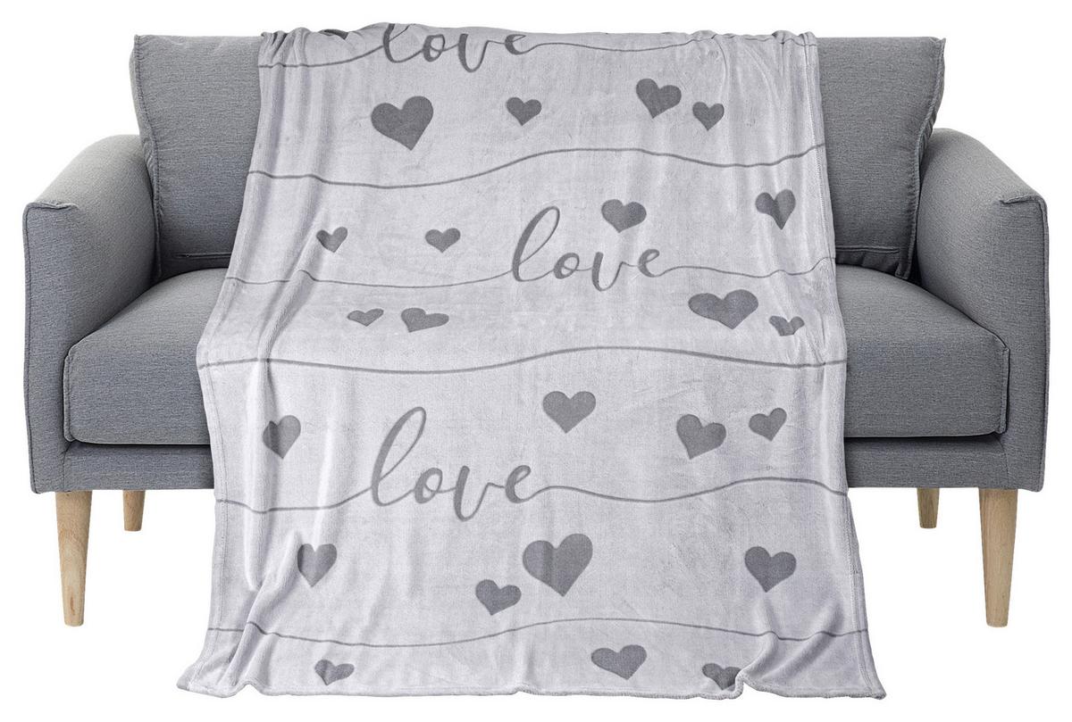 Kuscheldecke Sophia Grau 130x170 cm Schriftzug - Grau, MODERN, Textil (130/170cm) - Luca Bessoni