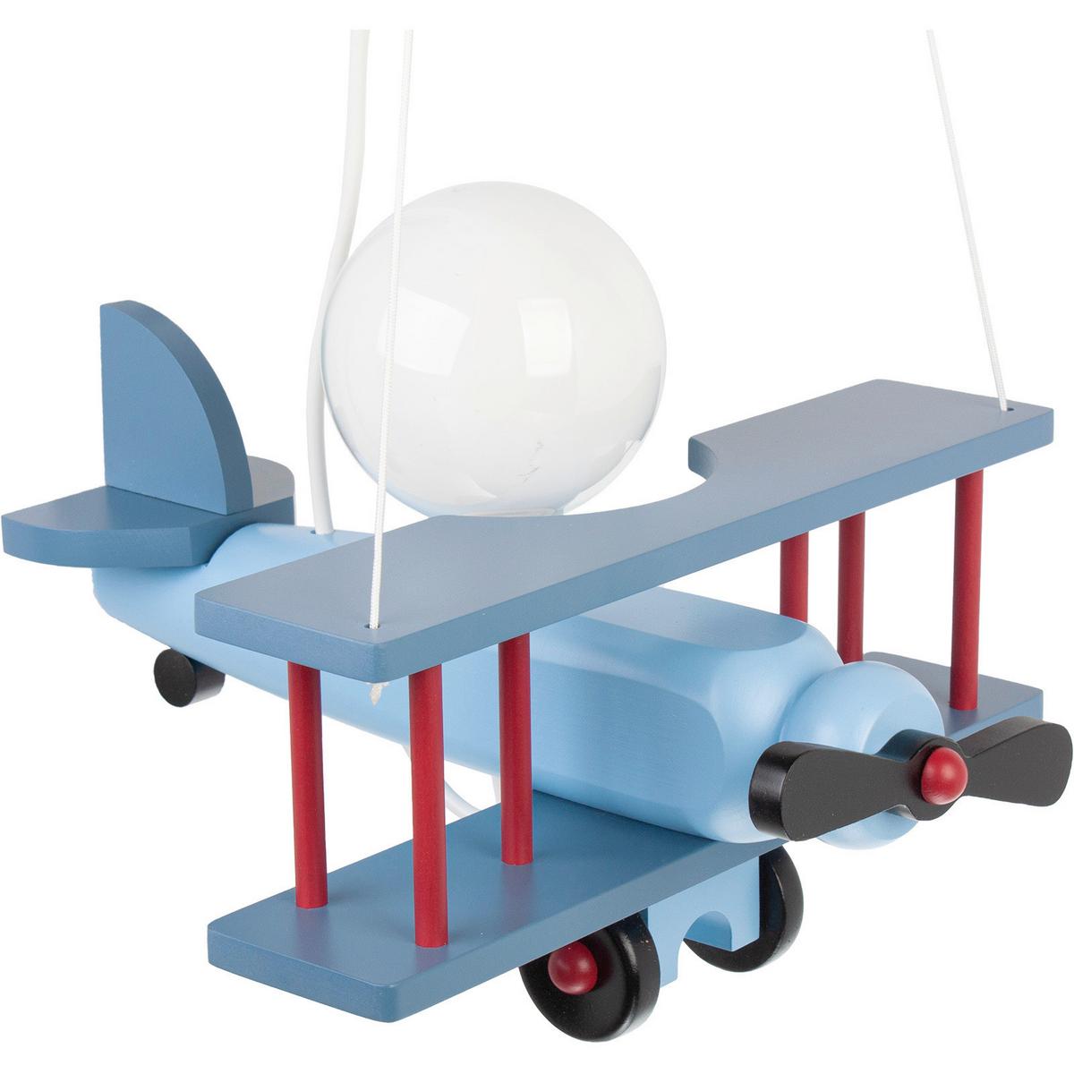 Kinderhängeleuchte Flugzeug H: 75 Cm 1-Flammig - Blau/Rot, KONVENTIONELL, Holz (29/31/75cm)