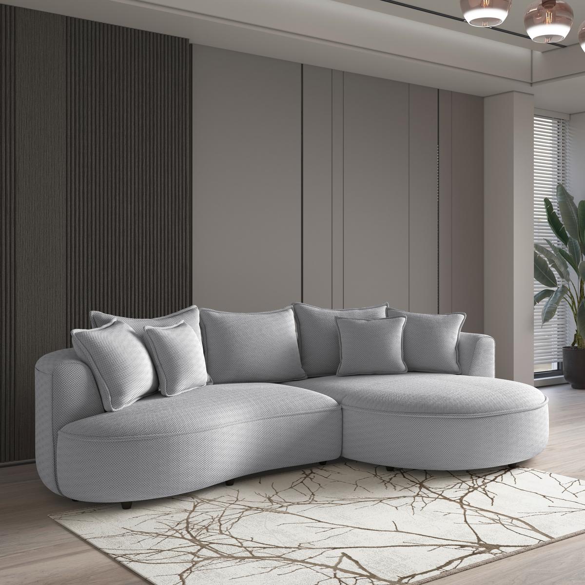Ecksofa Levi - Hellgrau/Schwarz, MODERN, Textil (287/168cm)