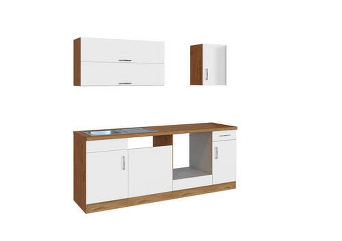 Küchenzeile Sorrento ohne Geräte 210 cm Weiß - Eiche Wotan/Weiß, MODERN, Holzwerkstoff (210cm) - Held