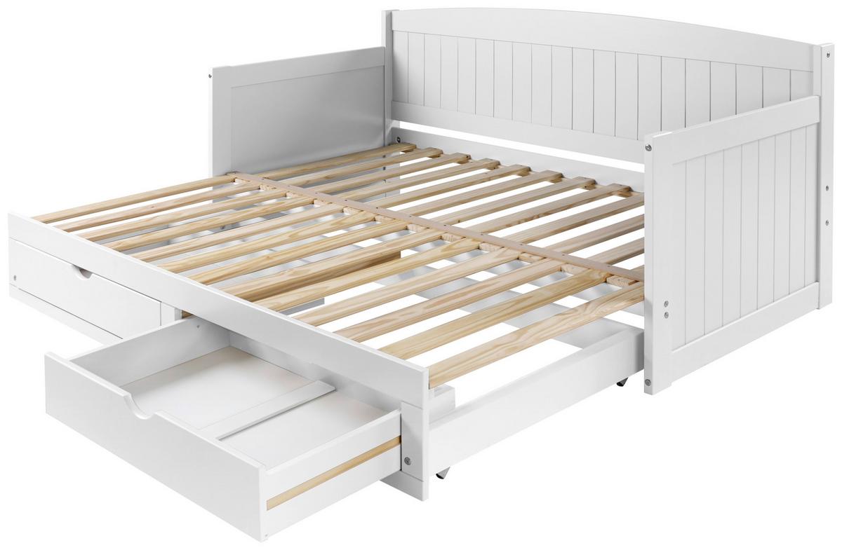 Ausziehbett mit Lattenrost 90x200 cm Storm Weiß - Weiß/Kieferfarben, ROMANTIK / LANDHAUS, Holz/Holzwerkstoff (90-180/200cm) - MID.YOU