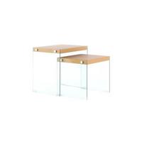 Beistelltisch 2er-set, Elementary Goldfarben - Klar/Goldfarben, Basics, Glas/Holzwerkstoff - Kayoom