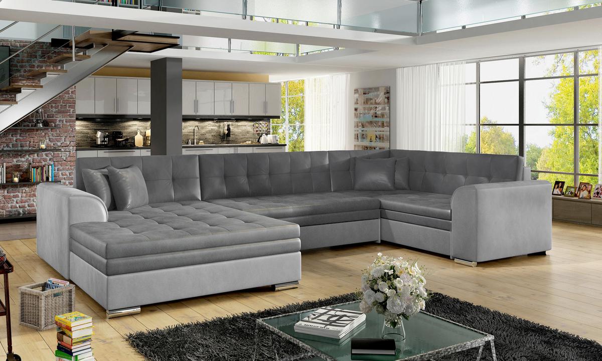 Wohnlandschaft Damario Grau, Hellgrau U:189x338x189cm - Chromfarben/Hellgrau, Design, Textil (189/338/189cm) - MID.YOU