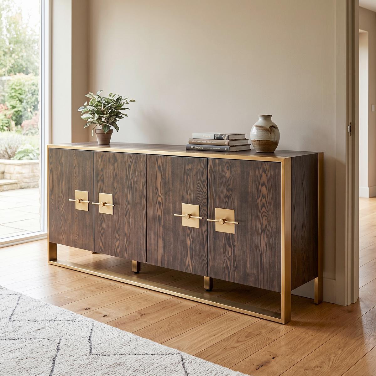 Sideboard 180 cm Osaka, Braun/Messingfarben - Messingfarben/Braun, Trend, Holzwerkstoff/Metall (180/80/40cm) - Kare-Design
