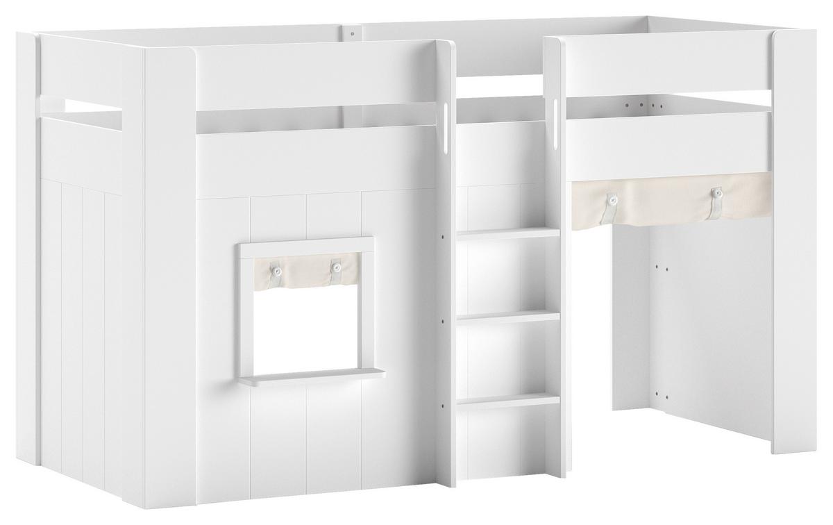 Hochbett Reno 90x200 cm Weiß inkl. Zubehör - Weiß/Naturfarben, ROMANTIK / LANDHAUS, Holz/Holzwerkstoff (90/200cm) - Vipack