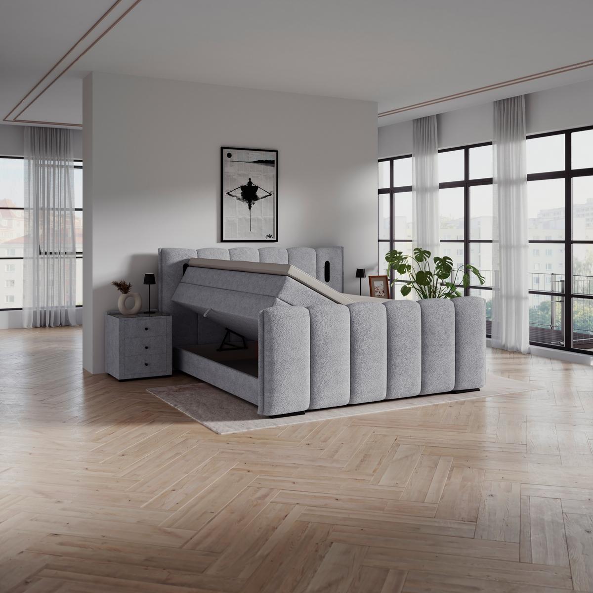 Boxspringbett Elysia inkl. Bettkasten 180x200 - Hellgrau/Schwarz, Trend, Holz/Holzwerkstoff (180/200cm) - Luca Bessoni