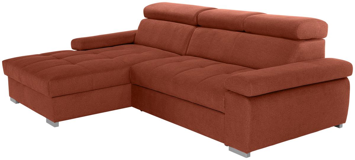 Ecksofa Mit Bettkasten Perry Rostfarben 292x183 Cm - Rostfarben/Silberfarben, Design, Textil (183/292cm) - Livetastic