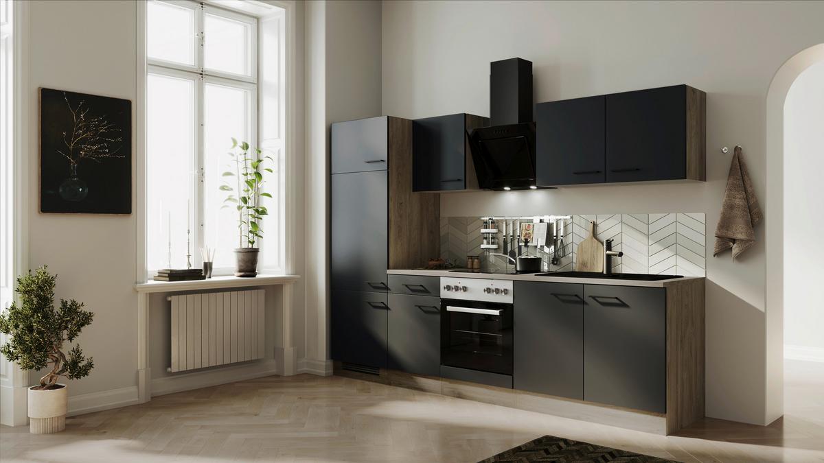 Küchenblock Capri Eiche/Schwarz B: 270 cm - Eichefarben/Schwarz, Basics, Holzwerkstoff (270cm) - FlexWell