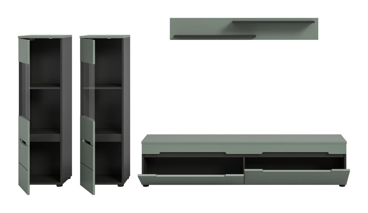 WOHNWAND Canu Graugrün B: 272cm - Schwarz/Graugrün, Design, Holzwerkstoff (272/141/33cm) - Livetastic