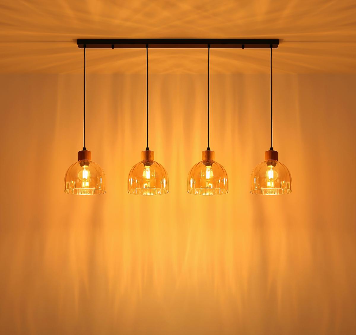 HÄNGELEUCHTE Braun, Schwarz, ca. 113x20 cm - Bernsteinfarben/Schwarz, Design, Glas/Holz (113/20cm) - Globo