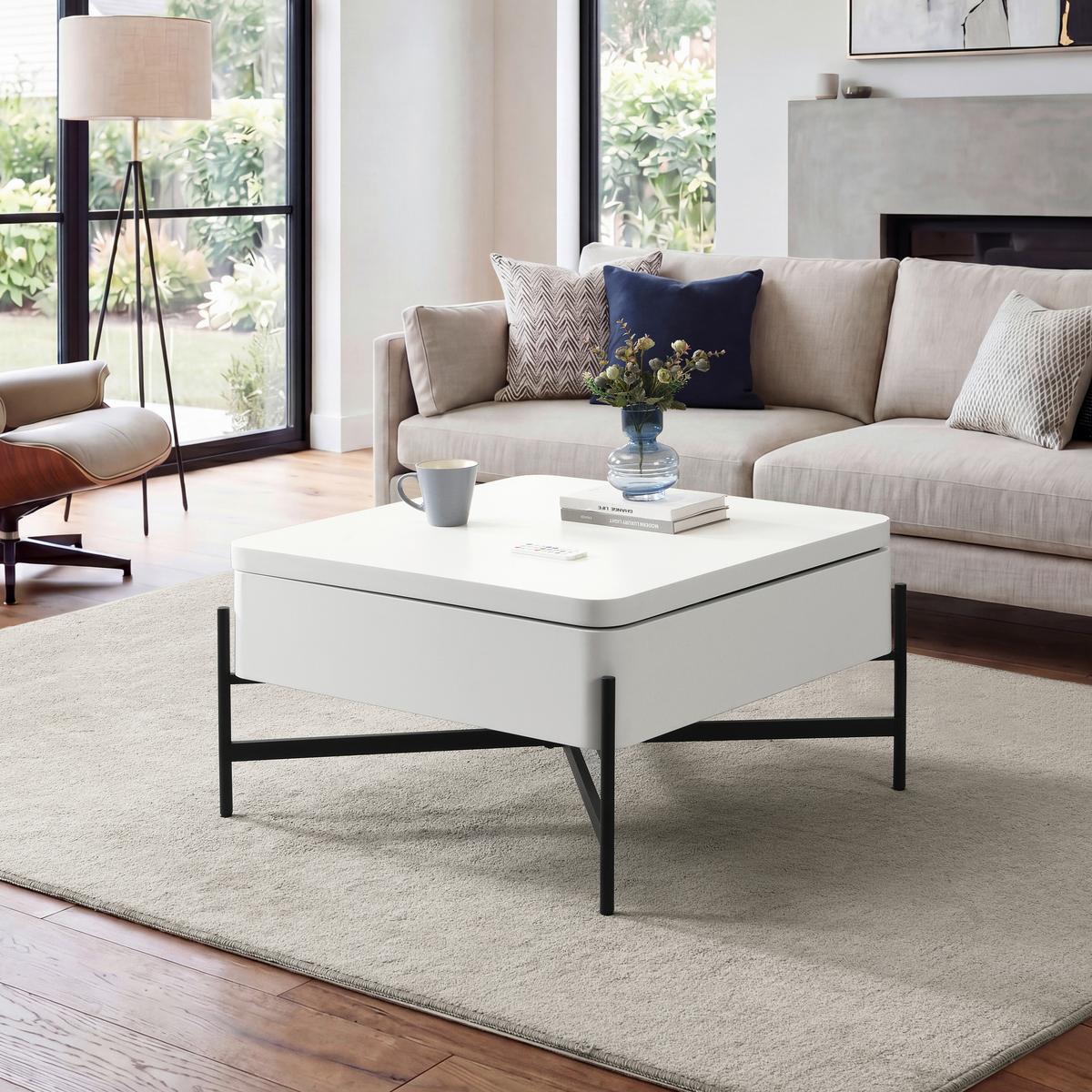 Couchtisch Calvasi rund MDF weiß, B: 75cm - Schwarz/Weiß, MODERN, Holzwerkstoff/Metall (75/45/75cm)