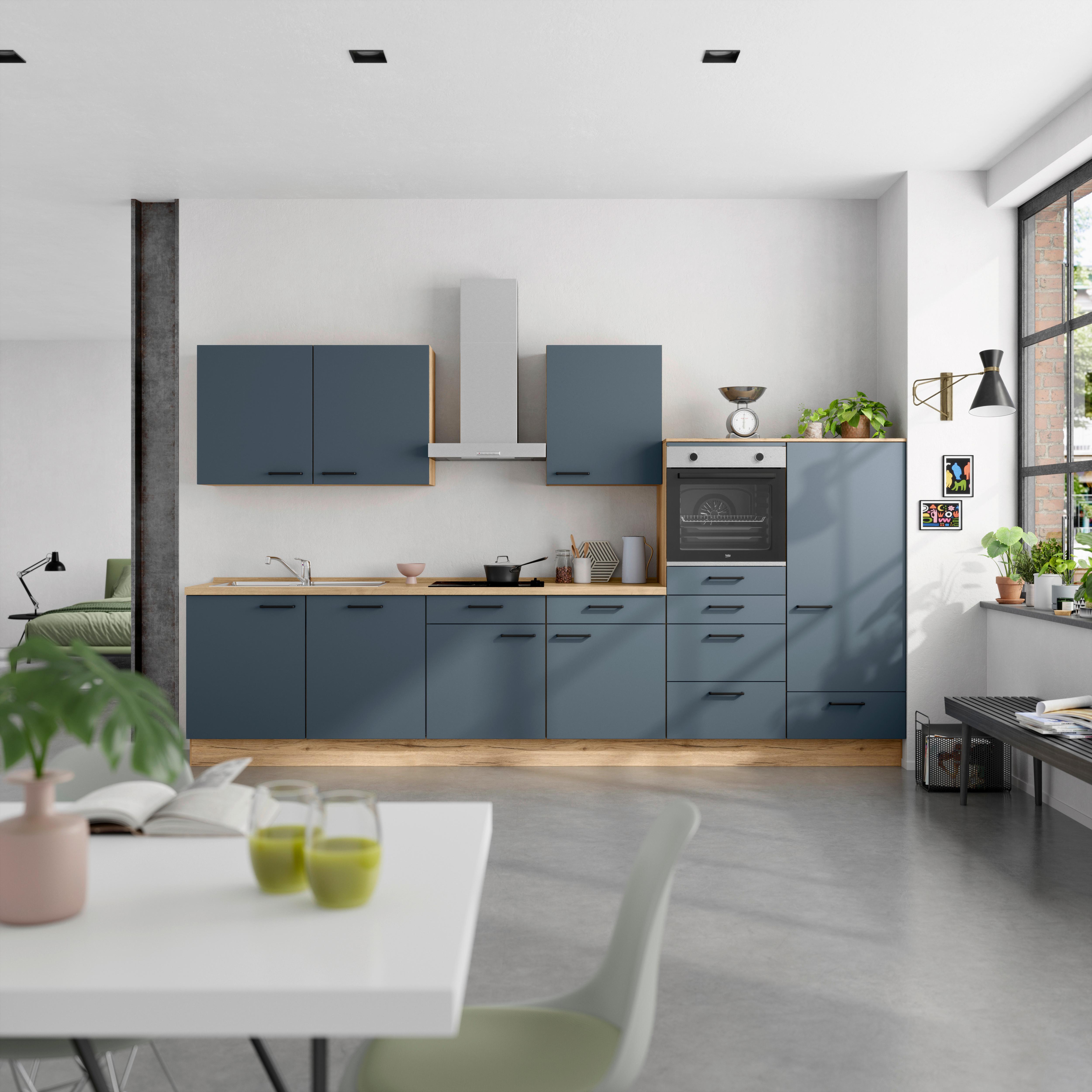 Küchenleerblock Easytouch Low-Line, L12 Rechts - Blau/Eichefarben, MODERN, Holzwerkstoff (360cm) - Nobilia