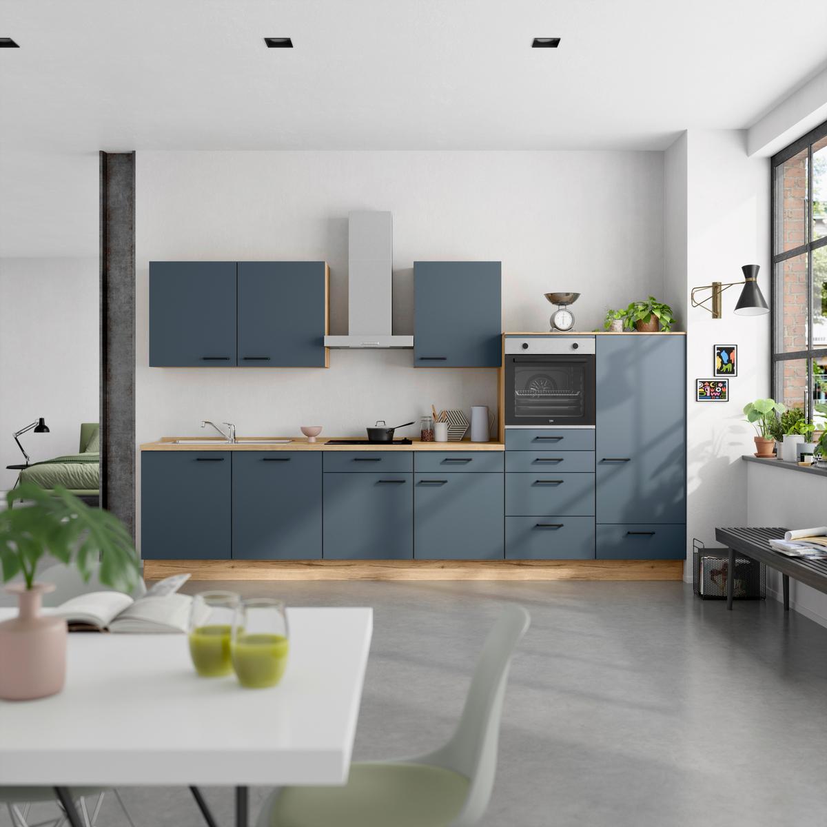 Küchenleerblock Easytouch Low-Line, L12 Rechts - Blau/Eichefarben, MODERN, Holzwerkstoff (360cm) - Nobilia