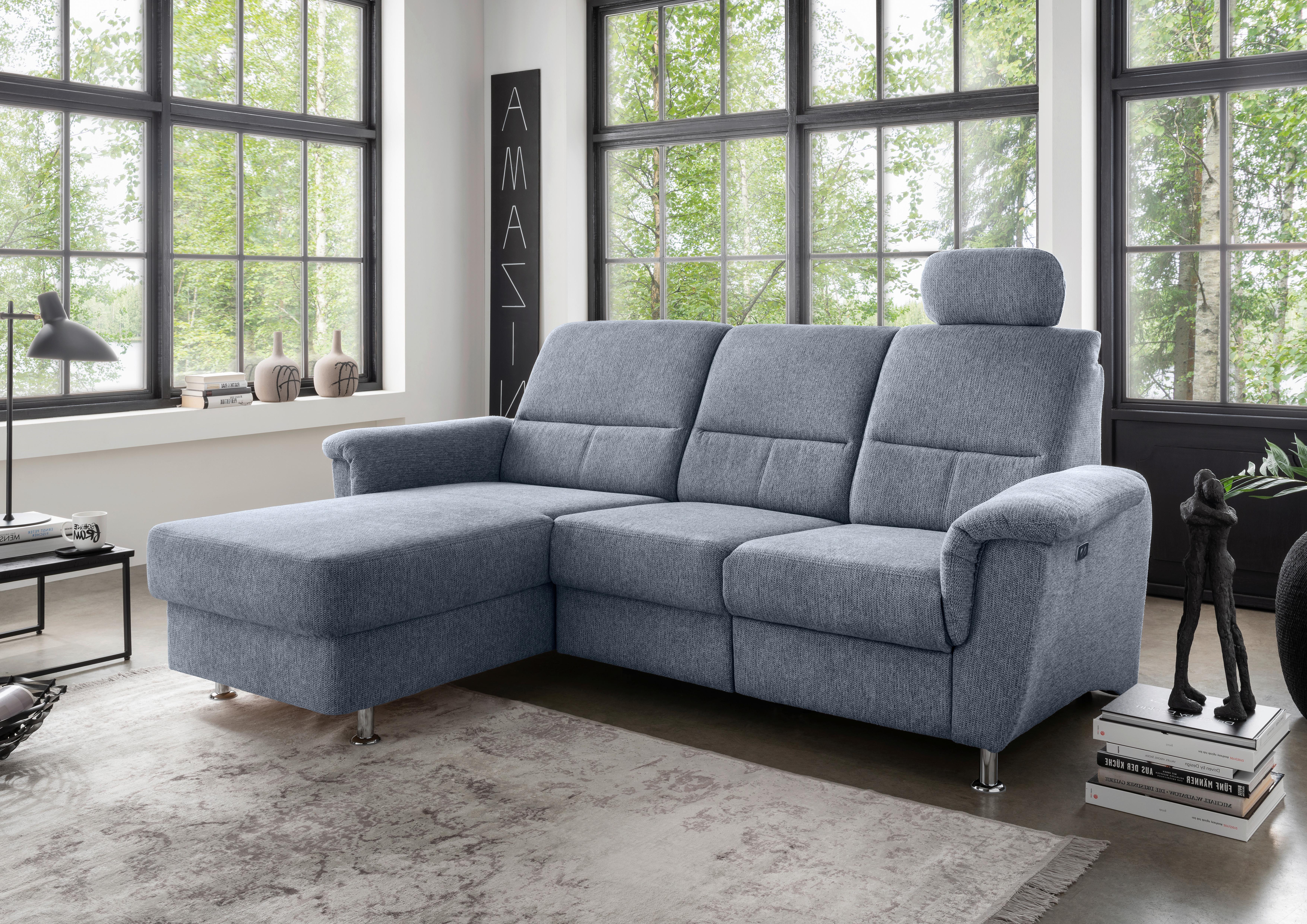 Ecksofa mit Relaxfunktion Parole Hellblau Chenille - Chromfarben/Hellblau, MODERN, Textil (165/231cm) - Livetastic