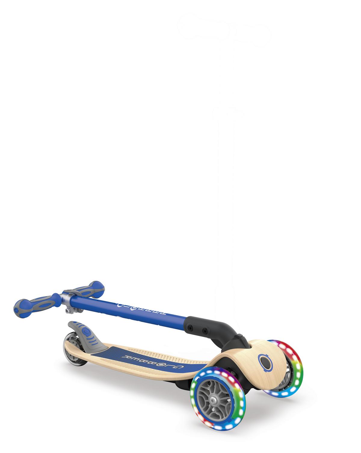 Kinder-dreiradscooter Globber Primo, Blau, Klappbar - Blau/Birkefarben, Basics, Holz/Kunststoff (56/77,5/28cm)