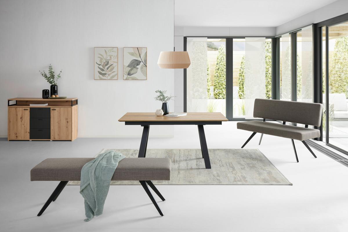 Sitzbank Andros mit Lehne Hellgrau, B: 140 cm - Hellgrau/Schwarz, KONVENTIONELL, Textil/Metall (140/90/62cm) - MID.YOU