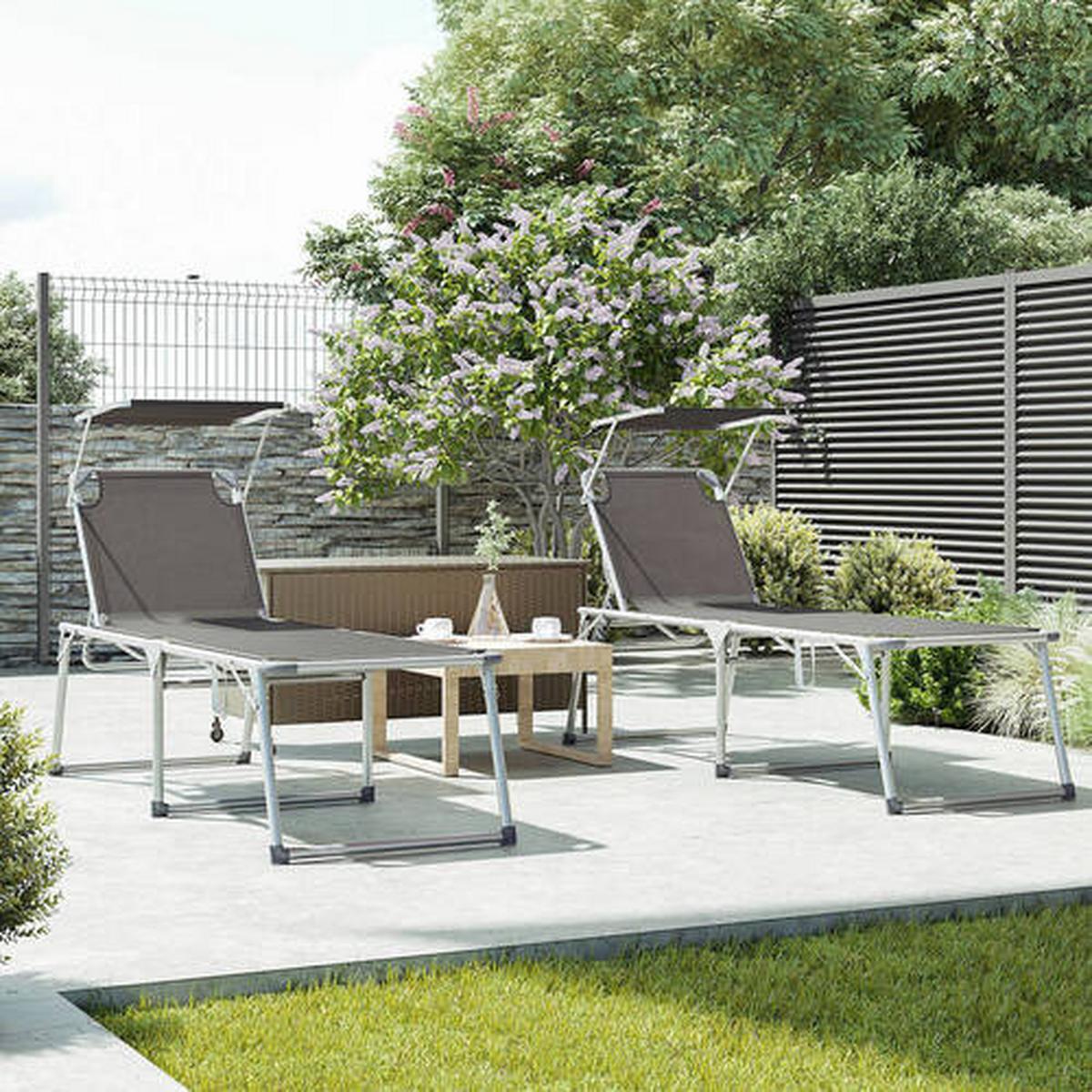 Gartenliege Grau Alufarben inkl. Sonnendach, B: 65 cm - Alufarben/Grau, MODERN, Textil/Metall (65/48/200cm) - Modante