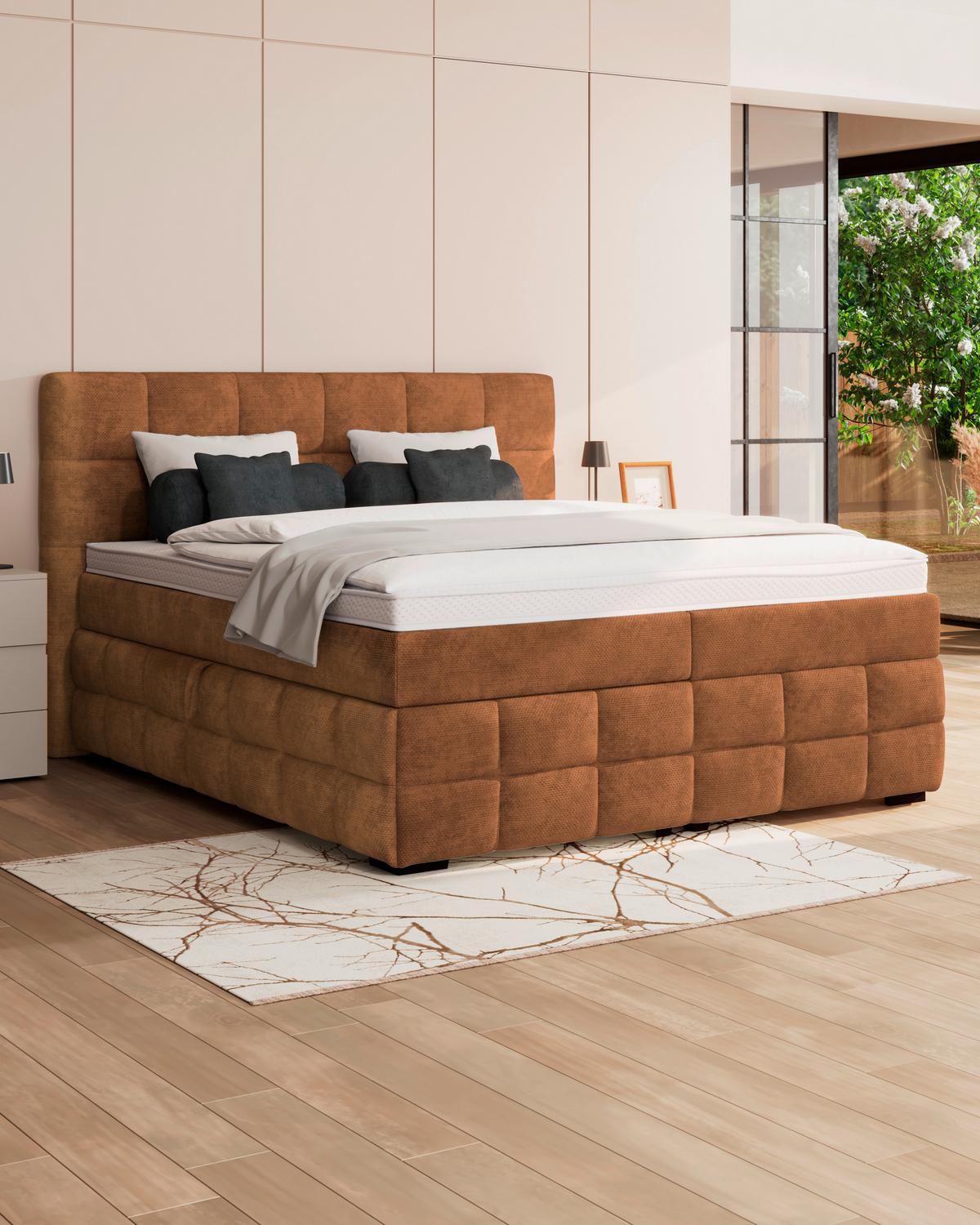 Čalúnená posteľ VEGA 180x200 cm, hrdzavá - čierna/hrdzavá, Trend, drevo/textil (180/200cm)