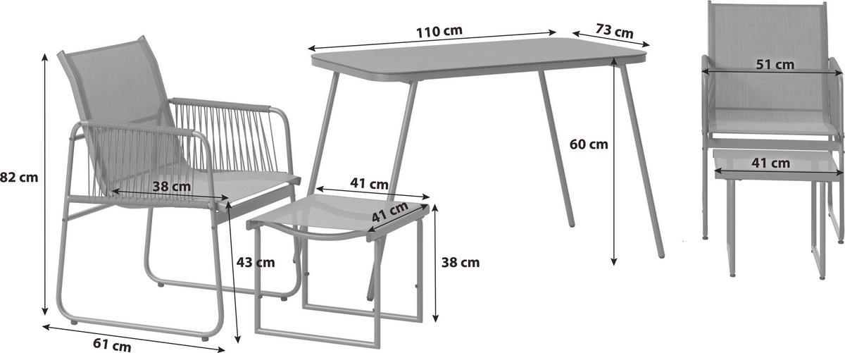 Balkonset Cardiff - Dunkelgrau/Grau, MODERN, Glas/Kunststoff - Beldano