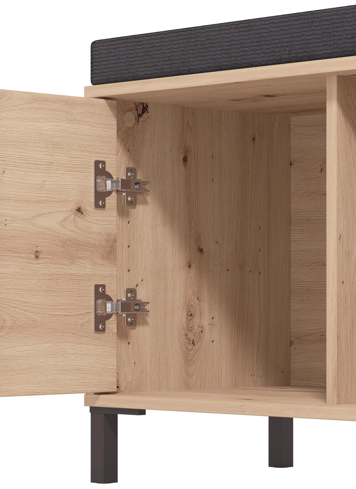 Előszobapad Laval - fekete/Artisan tölgy, Basics, faalapú anyag/textil (80/52/40cm)