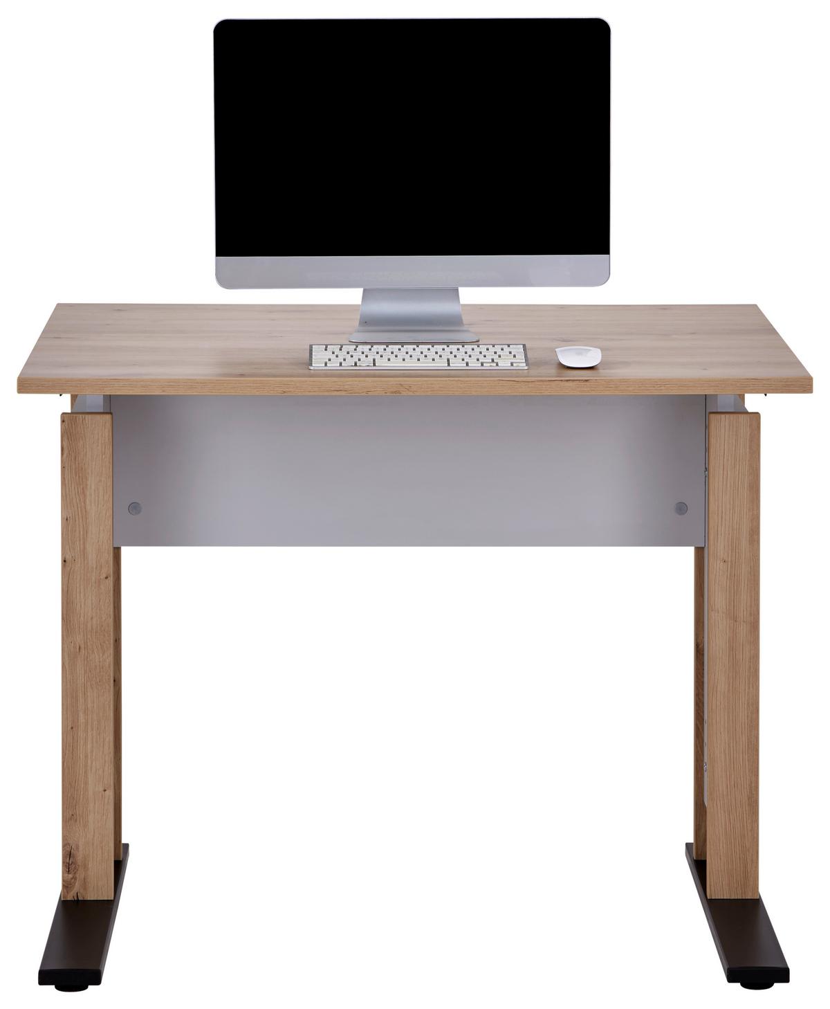 Schreibtisch mit Kabeldurchlass B:100cm H:71,5-80cm Kontor K9 - Schwarz/Grau, MODERN, Holzwerkstoff/Metall (100/71,5-80/80cm)