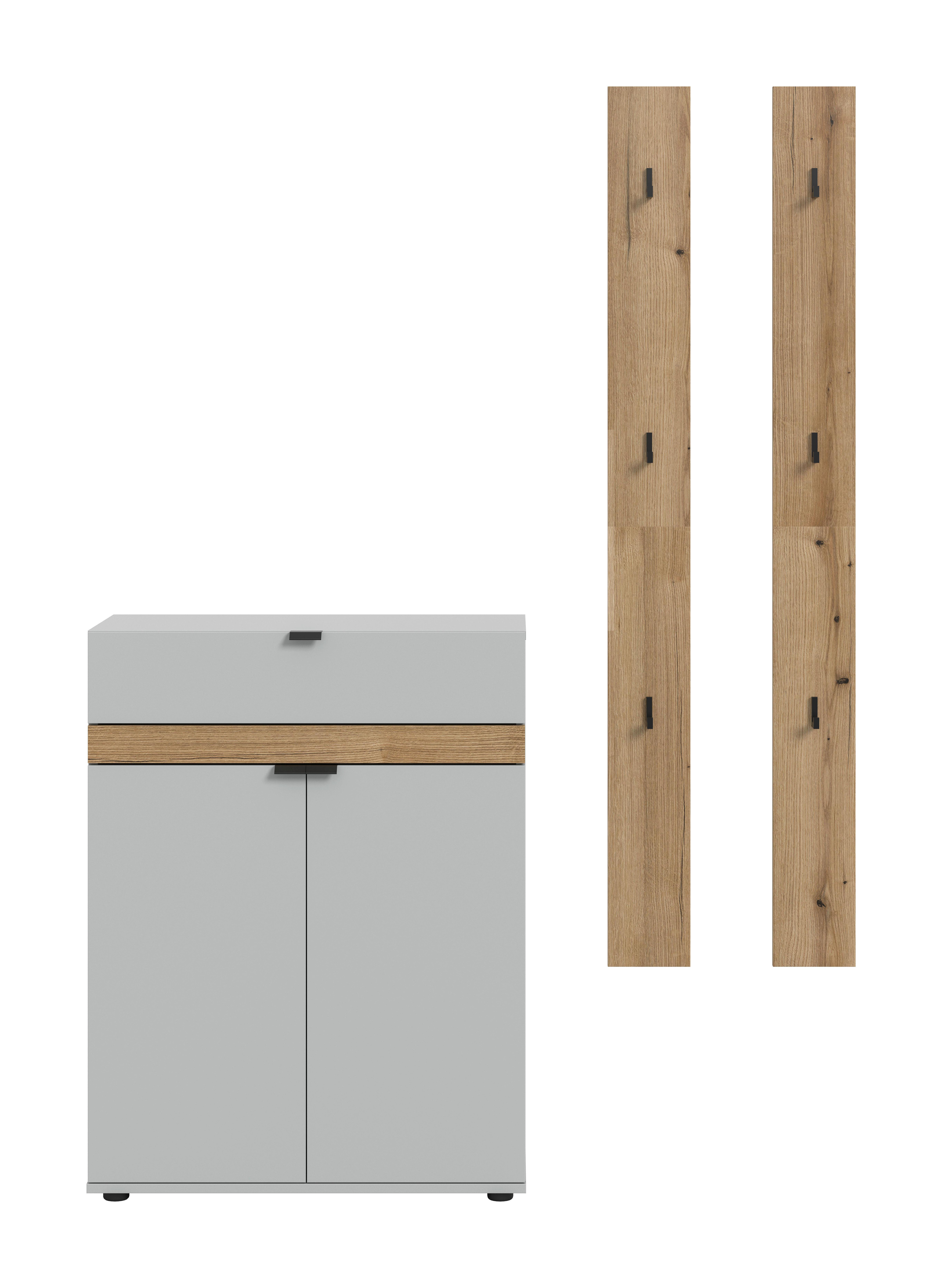 Garderobe Naro Weiß /Eiche dunkel Dekor B: 150cm - Eiche dunkel/Grau, Design, Holzwerkstoff (150/194/37cm) - Livetastic