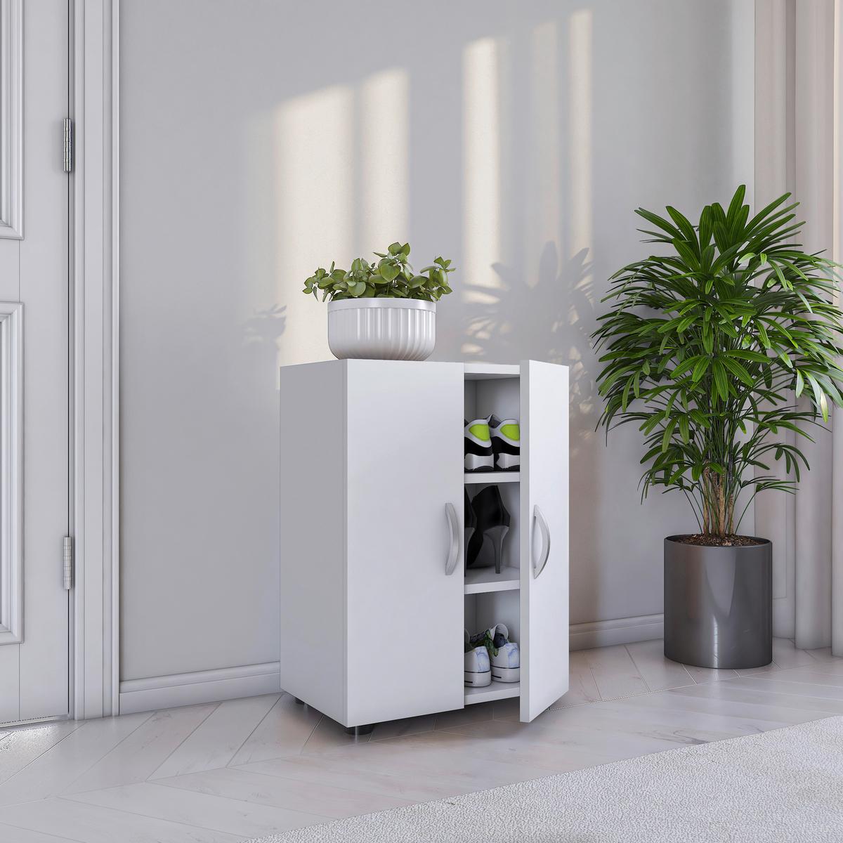 Skrinka na topánky ULAS biela - sivá/biela, Modern, kov/kompozitné drevo (49/74/30cm) - MID.YOU