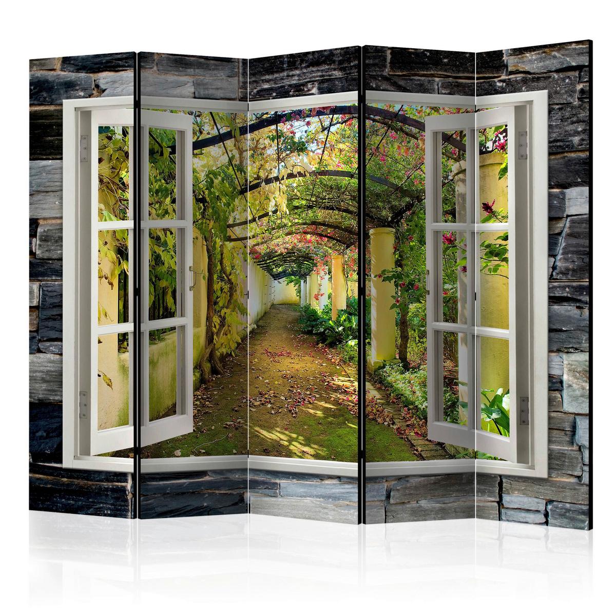 Paravent Weiß Hellgrün B: 225 cm - Weiß/Hellgrün, Basics, Holz/Textil (225/172/3cm) - artgeist