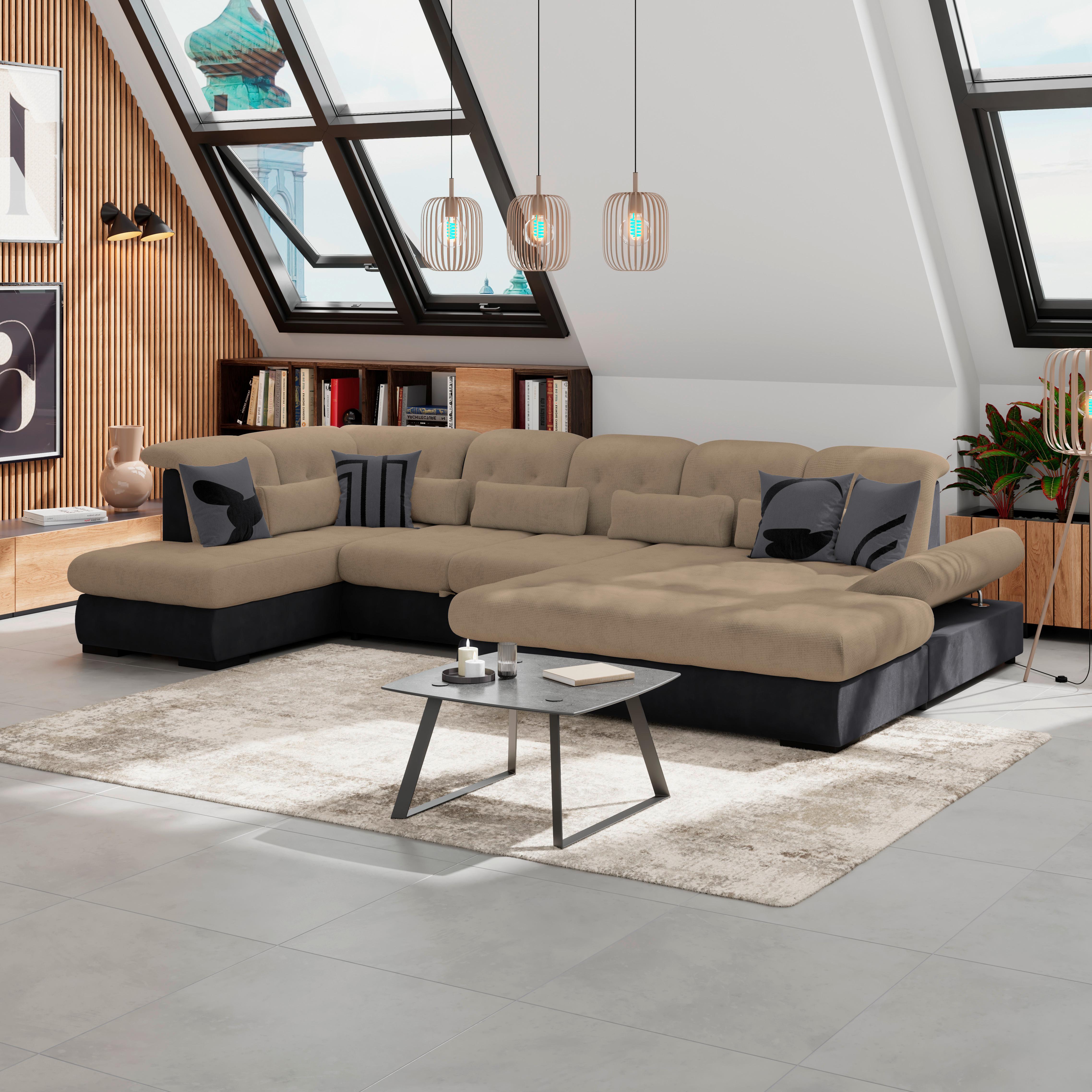 Wohnlandschaft Madera Mit Schlaffunktion Dunkelbraun - Dunkelbraun/Anthrazit, KONVENTIONELL, Kunststoff/Textil (212/358/190cm)