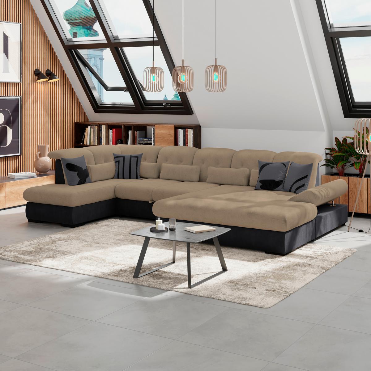 Wohnlandschaft Madera Mit Schlaffunktion Dunkelbraun - Dunkelbraun/Anthrazit, KONVENTIONELL, Kunststoff/Textil (212/358/190cm)