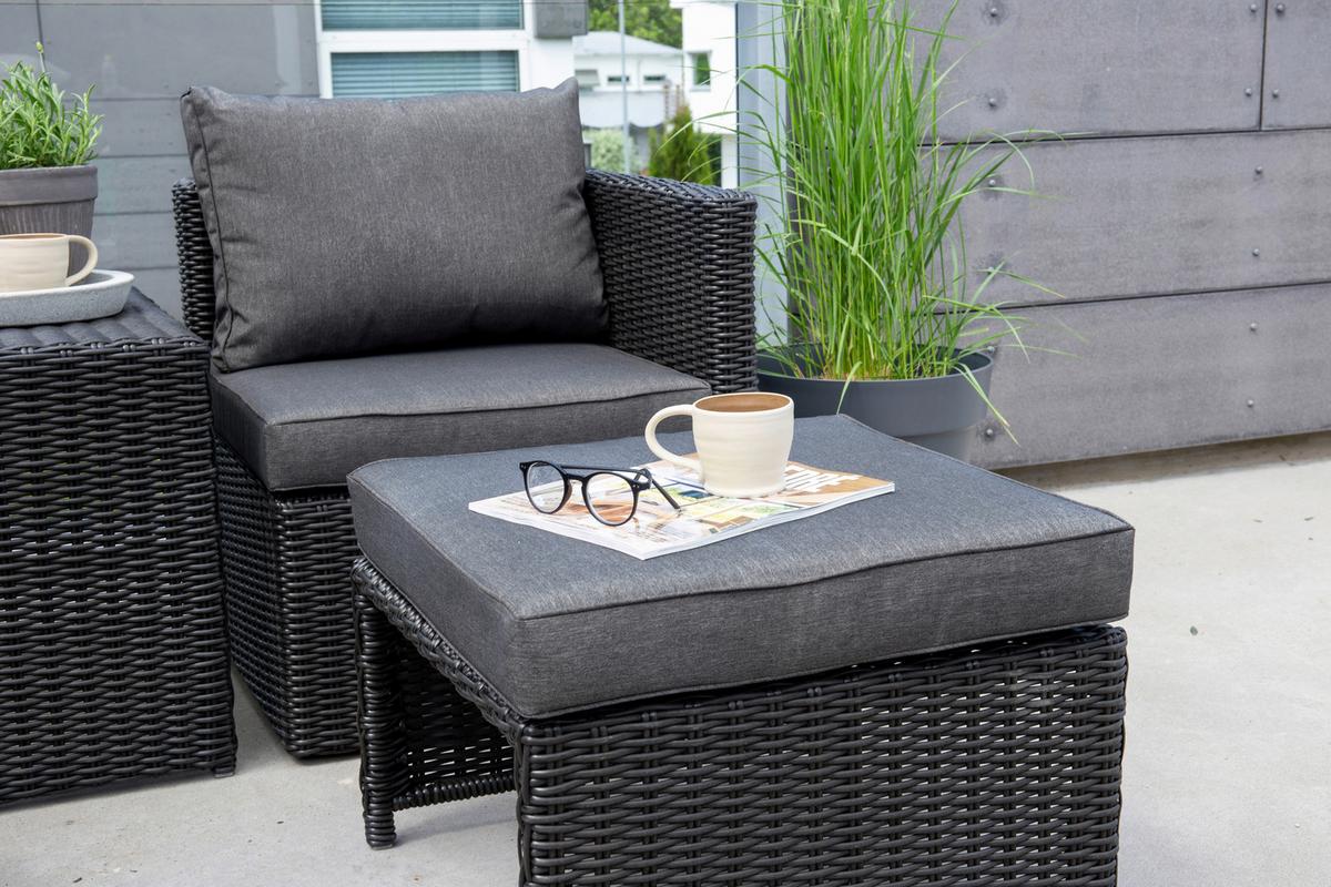 Gartenmöbel Set 5-Tlg. Quad Kunststoffgeflecht mit Kissen - Schwarz/Grau, KONVENTIONELL, Kunststoff/Metall - Gardenson