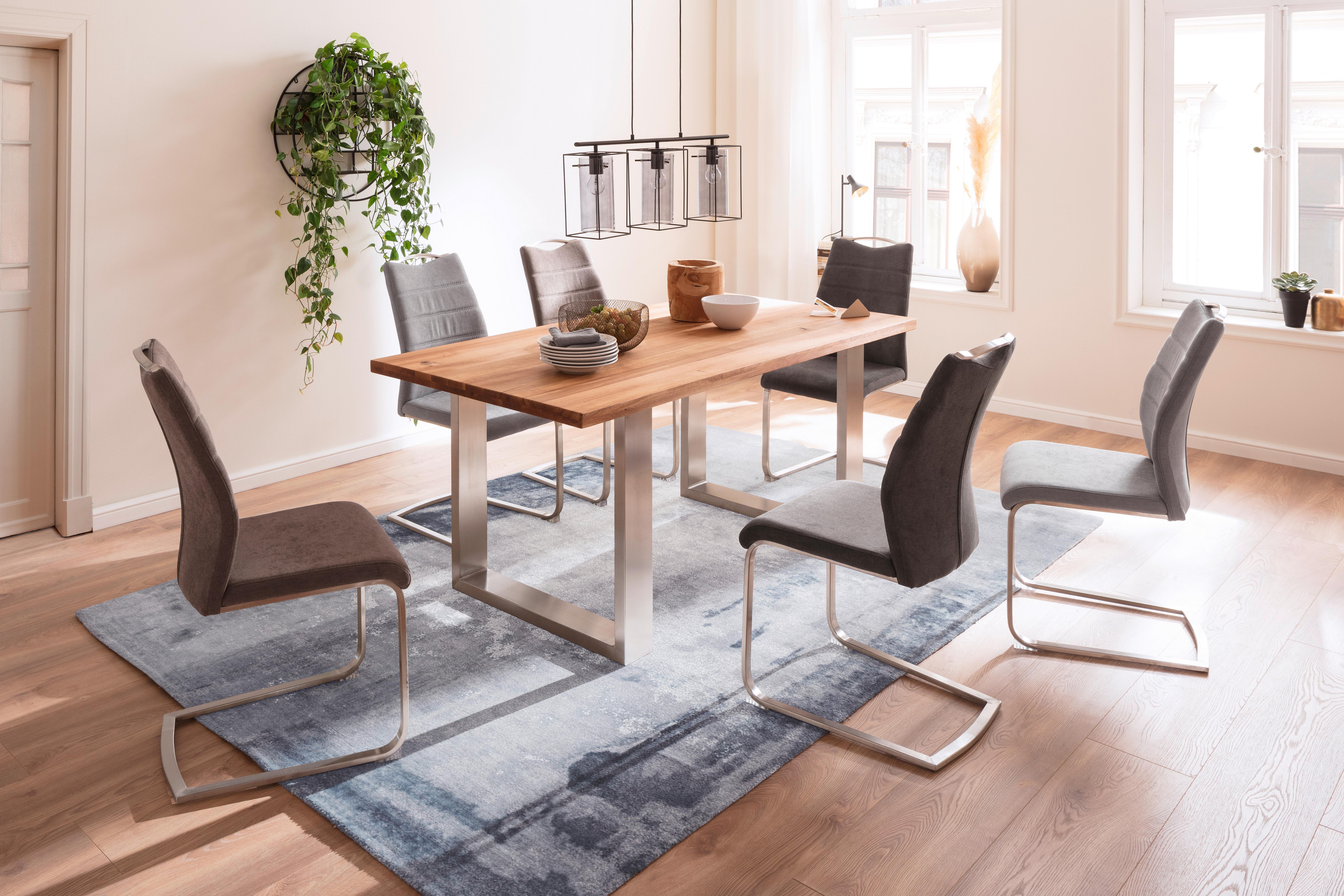 Esstisch Eiche Greta 200x100cm Eichefarben/Edelstahlfarben - Edelstahlfarben, Design, Holz/Metall (200/100/77cm) - Livetastic