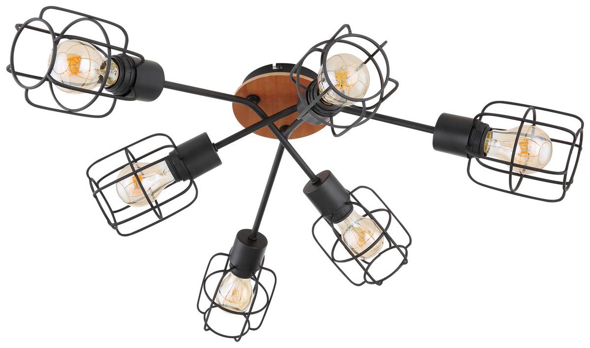 Deckenleuchte Willa Ø 78,5 Cm 6-Flammig - Schwarz/Braun, Basics, Holz/Metall (78,5/24cm) - Globo
