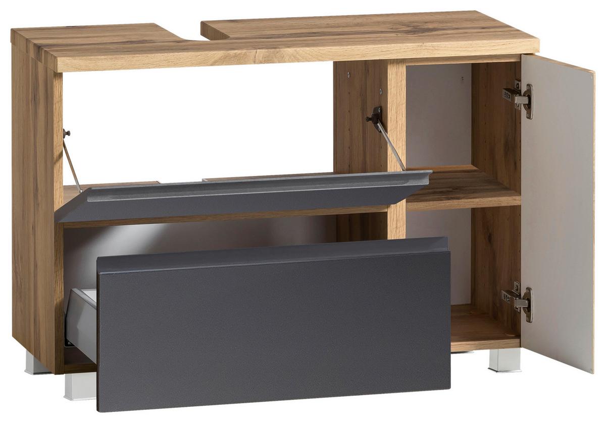 Waschbeckenunterschrank Varese B: 85 Cm Grau/eiche Wotan - Eiche Wotan/Grau, MODERN, Holzwerkstoff (85/56/35cm) - Held