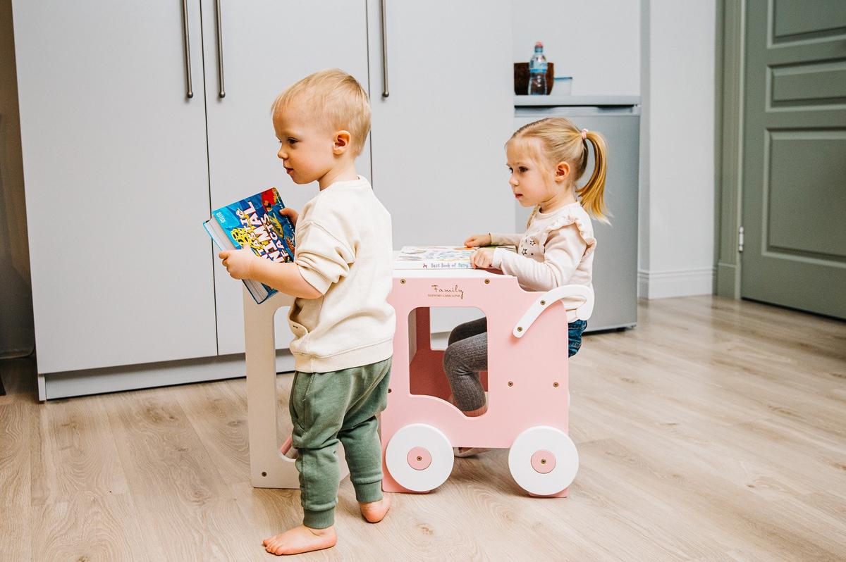 Hochstuhl Trolley Aus Holz Weiß/pink - Pink/Weiß, Basics, Holz (38/90/40cm)