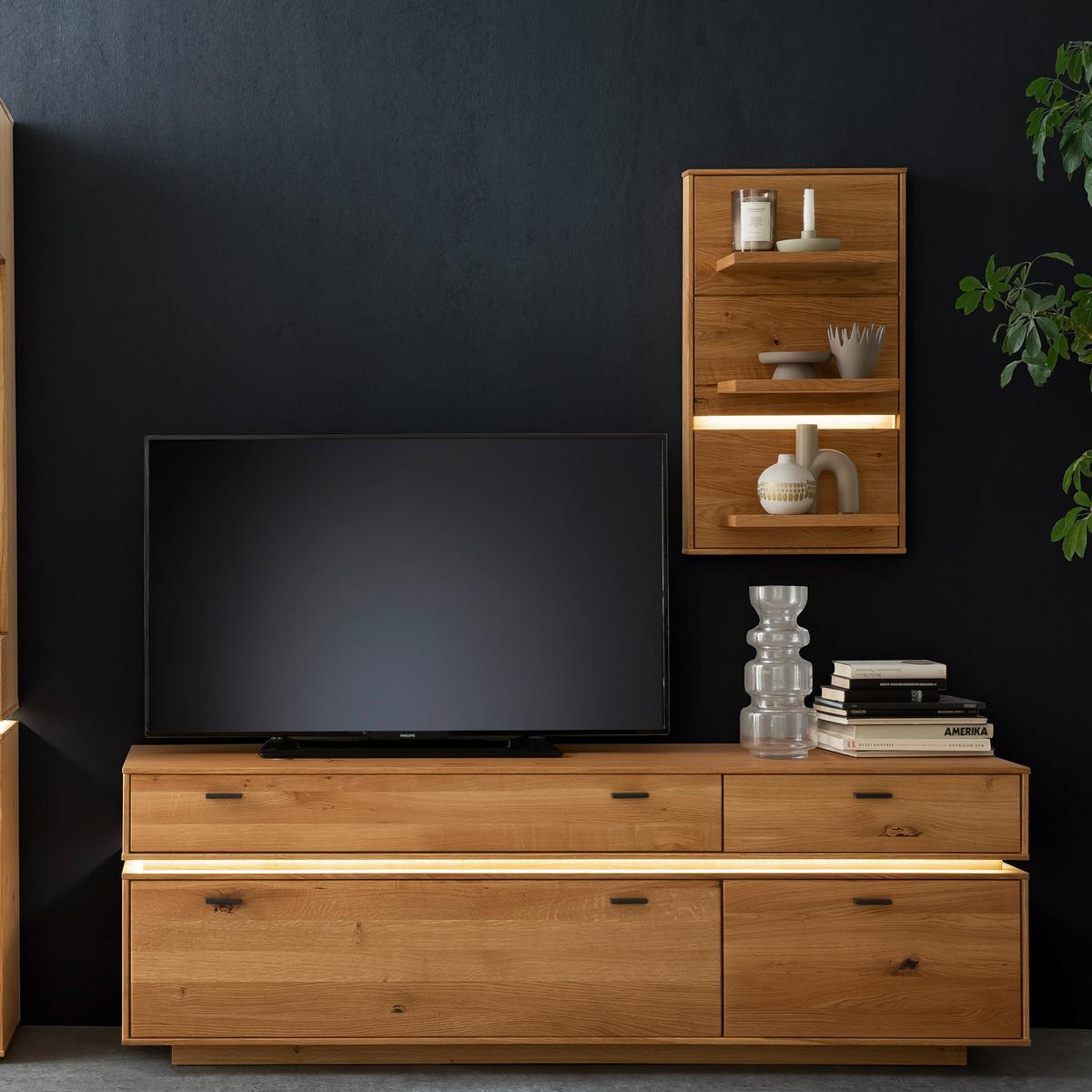 Wohnkombination Massiv 3-Tlg. Como Wildeiche - Wildeiche, Natur, Glas/Holz (246/202/51cm) - MID.YOU