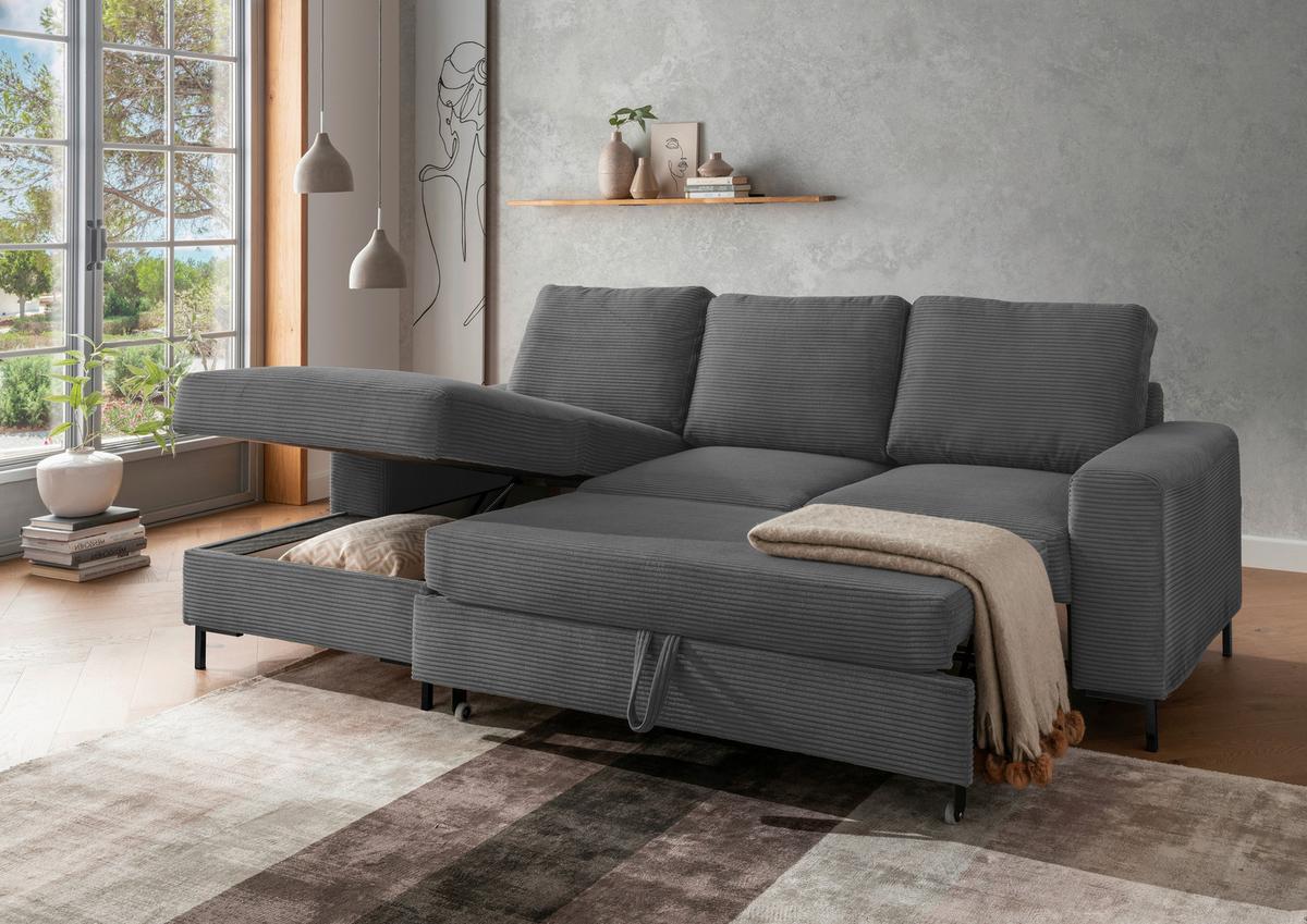 Eckschlafsofa Zona Grau S: 143x237 Cm - Schwarz/Grau, KONVENTIONELL, Textil (143/237cm) - Livetastic