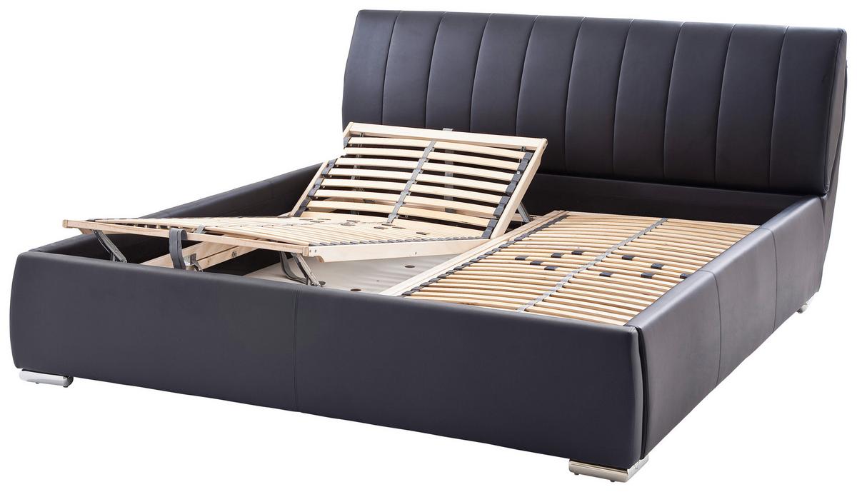 Polsterbett mit Bettkasten + Lattenrost 180x200 cm Bern - Chromfarben/Schwarz, Design, Holz/Textil (180/200cm) - Livetastic