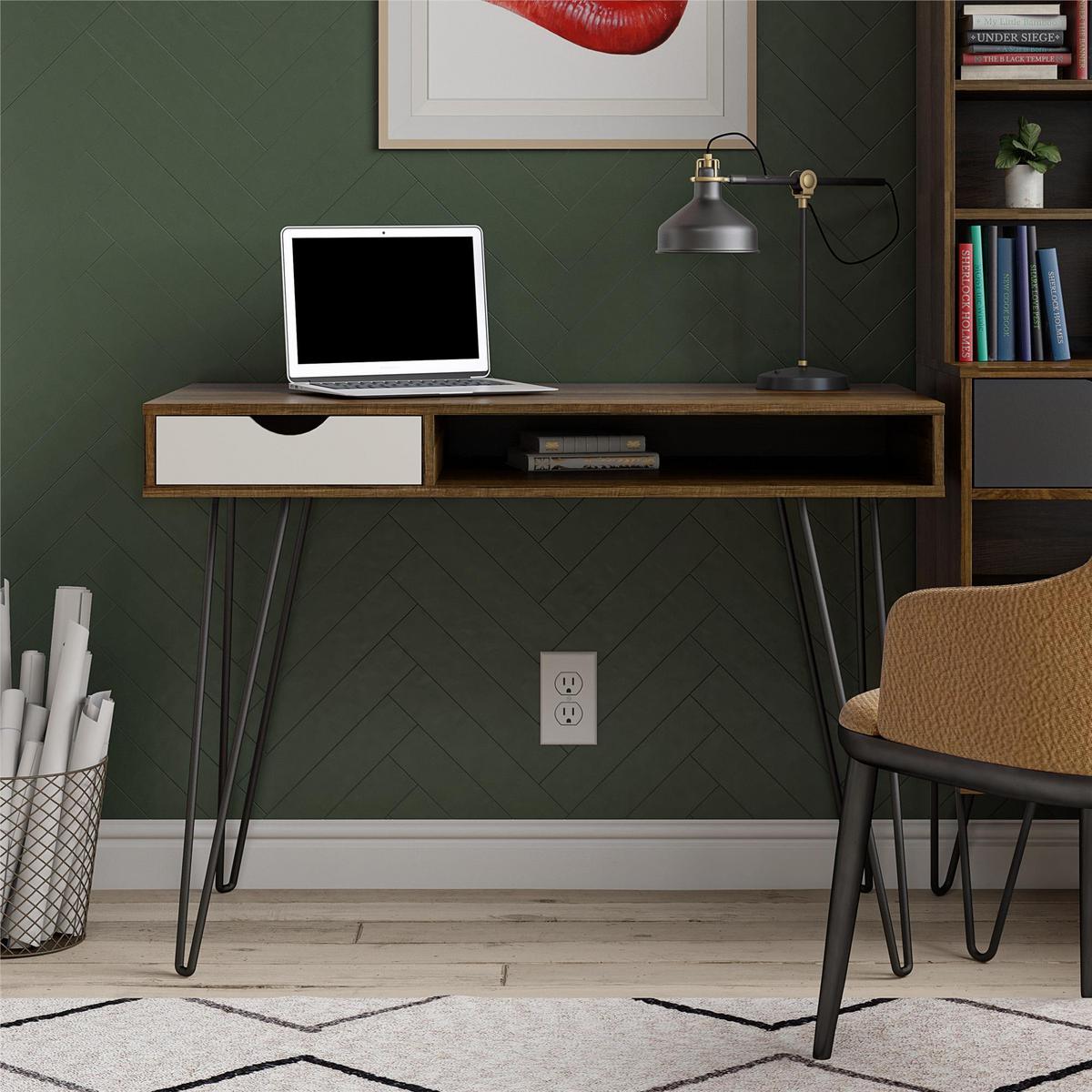 Schreibtisch Concord Grau, Eichefarben 104 cm - Eichefarben/Eiche grau, Design, Holzwerkstoff/Metall (104/77/49cm) - MID.YOU