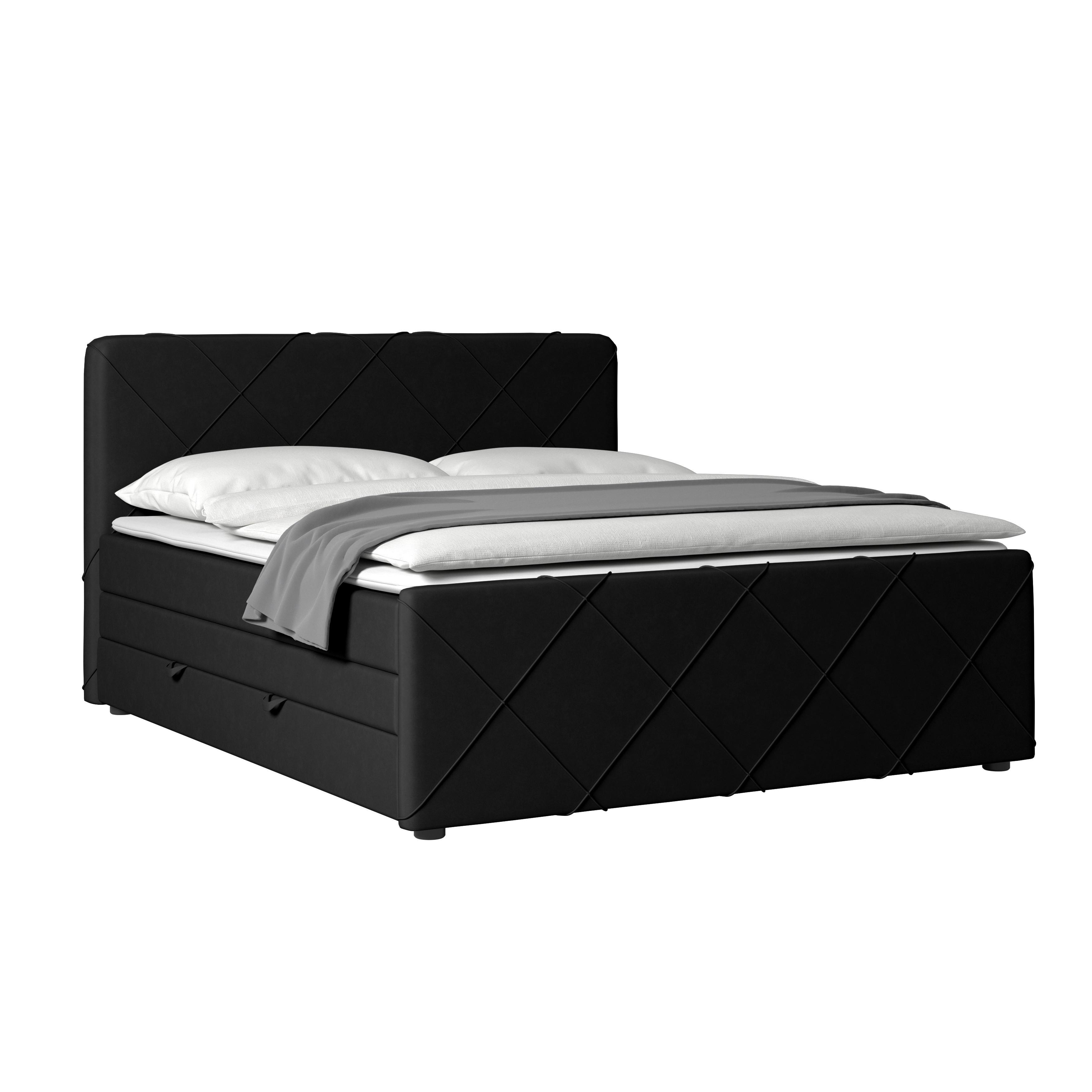 Boxspringbett mit Bettkasten Cordoba 180x200 cm Schwarz - Schwarz, MODERN, Holz/Textil (180/200cm) - MID.YOU