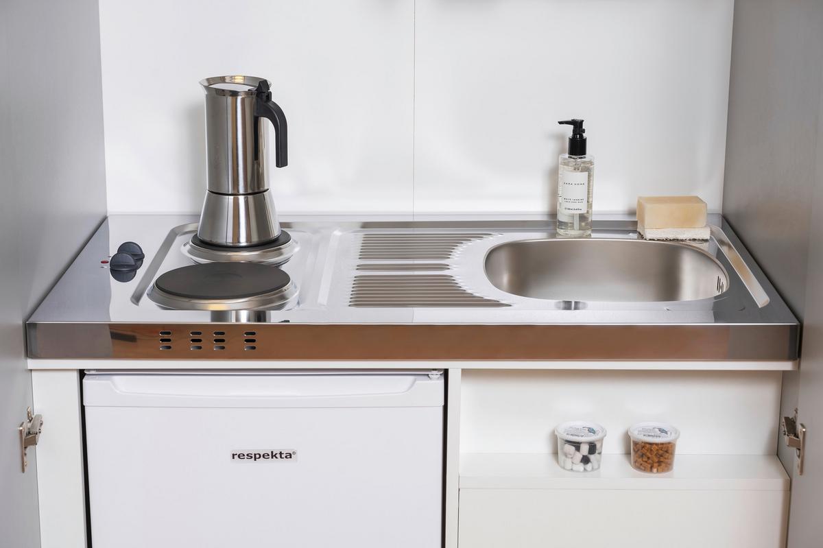 Schrankküche M. Kühlschrank + Kochfeld 104 Cm Elegant - Silberfarben/Weiß, MODERN, Holzwerkstoff/Metall (104/193/67cm) - Respekta